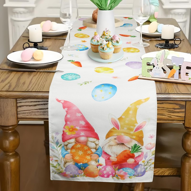 BOOMTOP Happy Easter Table Runner Easter Egg Gnome Easter Table