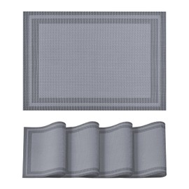 Artoid Mode Vinly Placemats Set of 4, Wipeable Washable Woven Plastic PVC Place Mats for Farmhouse Party Dining Table, Brown Cube