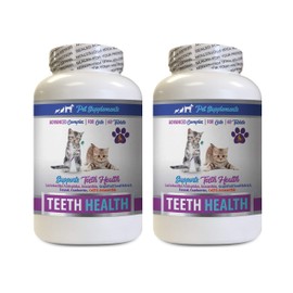 PET SUPPLEMENTS cat Bad Breath Treats - CAT Teeth Health - Advanced Mouth Health Complex - Immune Boost - Vitamin b12 for Cats - 2 Bottles (120 Tablets)
