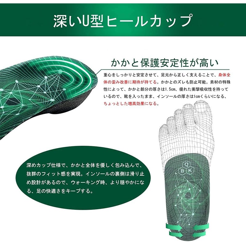 QBK Arch Support Insole, Flat Feet, Plantar Fasciitis, Ergonomic Based