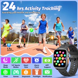 meoonley Kids Watch with 140 Sports Modes, 1.5" Kids Fitness Tracker, Boys Smart Watch, No APP/Phone Required, Sleep Monitor, Heart Rate, Puzzle Games, IP68 Waterproof, Gifts for Boys Teens Aged 6-15