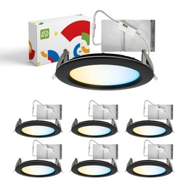 ASD Recessed Lighting 6 Inch Round Commercial LED Downlight, Mini Panel Baffle Trim, 15W 120-277V, 5 CCT 2700K/3000K/3500K/4000K/5000K, Dimmable LED Ceiling Light Fixture, Black, ETL, 6 Pack