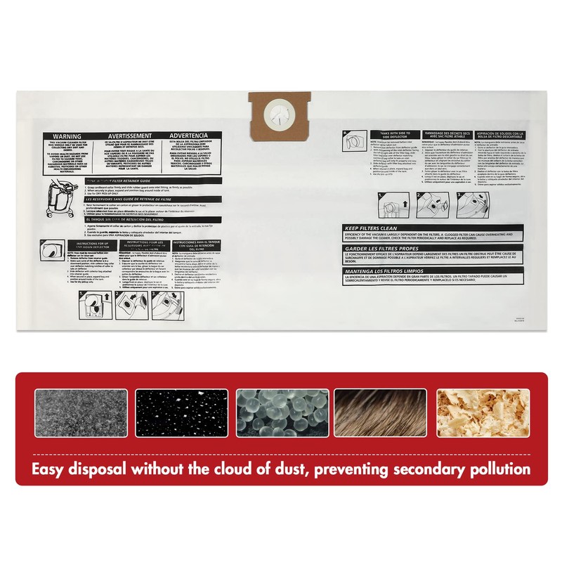 Shop-Vac 9066133 Disposable Filter Bags, Fits 5-8 Gallon Vacs, For