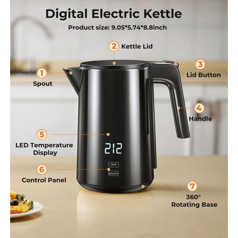 SSYFEI Electric Kettle, Double Wall Stainless Steel Cool Touch Water