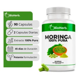BioHerb | Moringa 100% Pura, Extremadamente Eficaz con 90 Cápsulas (500 mg) Potente Superalimento Antioxidante, Energía y Vitalidad Natural