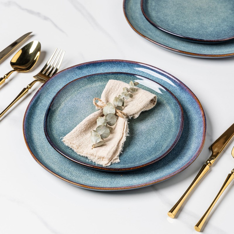 AmorArc Ceramic Dinnerware Sets,Handmade Reactive Glaze Stoneware Plates and Bowls