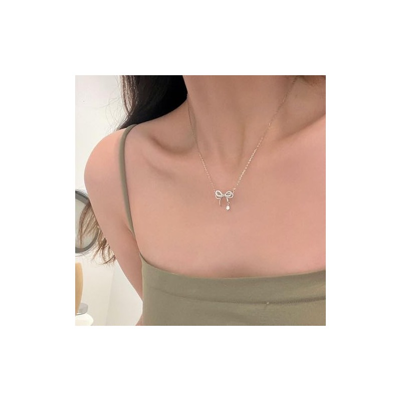 88flix Necklace Ribbon Silver Women's Ribbon Motif