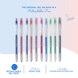 SAKURA Gelly Roll Retractable Gel Pens Colored - Stardust Glitter Gel Pens - Medium Point Ink Pen for Journaling, Art, or Drawing - Gel Pens with Assorted Colored Ink - 10 Pens