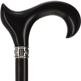 Royal RC Canes Hand-Specific Ergonomic Walking Cane – Elegant Black Beech Wood Derby Cane with Silver Collar – Stylish Right or Left Hand Cane for Men and Women