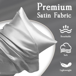 LIFCOM Satin Pillowcase for Hair and Skin,Standard Silver Grey 20x26 Inches Set of 2，Similar to Silk,Silky Feel Satin Pillow Covers 2 Pack with Envelope Closure(20"×26", Silver Grey)