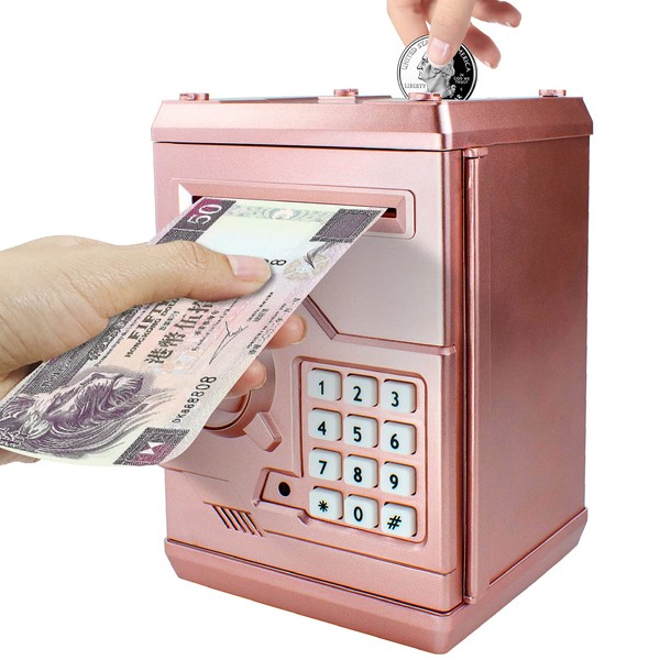 Sikaye Piggy Banks Best Gift for Kids Children Electronic Code Lock Money Banks with Password Mini ATM Money Save for Paper Money and Coins, Great Present for Boys & Girls (Rose Gold)
