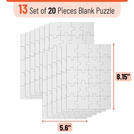 Mr. Pen- Blank Puzzle, 13 Pack, 20 Pieces/Pack, 5.5 x 8.1 Inches, White, Blank Puzzles to Draw on, White Puzzle, All White Puzzle, Blank Puzzle Pieces to Write on, Blank Jigsaw Puzzle Pieces