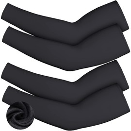 Skylety 4 Pieces Thermal Arm Warmer Compression Arm Sleeve for Men Women Outdoor Winter Activities Cycling Basketball Running (Black, 2XLarge)