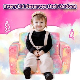 ALIMORDEN 2-in-1 Flip Out Cuddly Sherpa Toddler Couch, Convertible Sofa to Lounger,Glow-in-The-Dark Unicorn Pattern