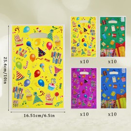 40pcs Plastic Birthday Candy Bags, Cute Plastic Gift Bags Party Favor Party Treat Bags with Handles Birthday Goodie Candy Bags for Kids Birthday Party Favor