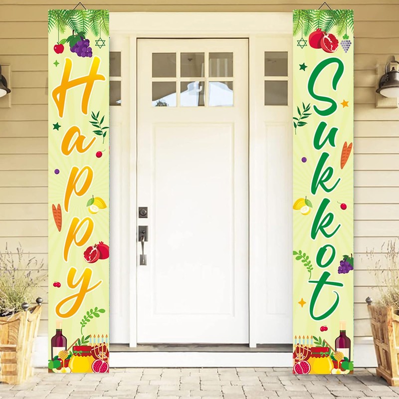 FHGG Happy Sukkot Porch Banner Decorations for Jewish Holiday Party
