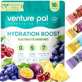 Venture Pal Sugar Free Electrolyte Powder Packets - Liquid Daily IV Drink Mix for Rapid Hydration & Party Recovery | 5 Vitamins & 7 Electrolytes| Keto