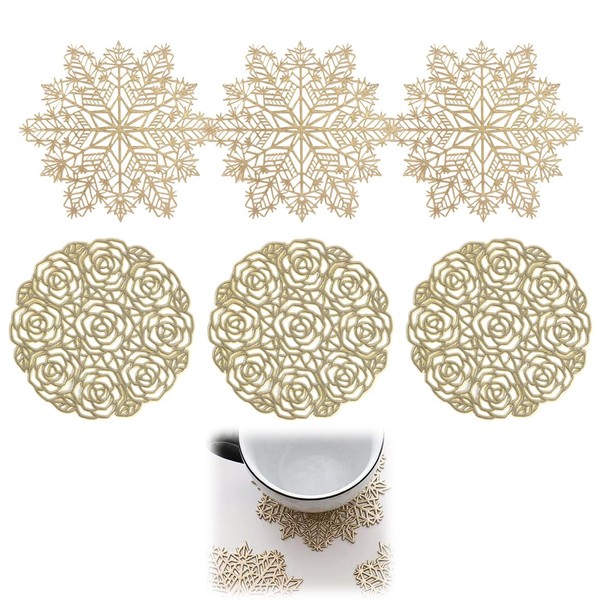 Coasters, Pack of 6 Gold Coasters, Vinyl Hollow Place Mats,