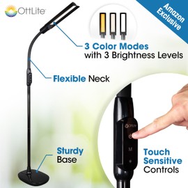 OttLite WingShade LED Floor Lamp with 3 Color Temperatures, ClearSun LED Technology, Floor Lamps for Living Room, Reading Light, Standing Lamp, Floor Lamp for Bedroom, Flexible & Adjustable Tall Lamp