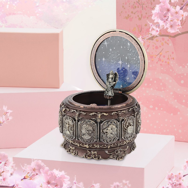 Vintage Music Box with 12 Constellations Rotating Goddess Twinkling LED