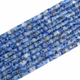 150pcs 2x4mm Natural Blue Sodalite Stone Tube Shape Beads Loose Flat Round Cylinder Flat Spacer Black Stone Beads for Bracelet Earrings Jewelry Making