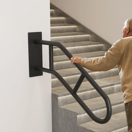 Hand Rails for Outdoor Steps U-Shaped, Black Iron Stair Railing Indoor 1-3 Step, Wall Mounted Railing for Stairs, Stair Handrail for Elderly, Kids, Pregnant Women, Porch Deck Garden Grab Bar -1 Pack