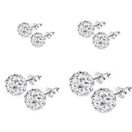 Hinvan 4 Pairs 925 Sterling Silver Earrings Silver Stud Earrings Women's Crystal Ball Stud Earrings Silver Small Earrings Set Zirconia Ball Earrings Piercing Earrings for Women Girls Women, Sterling