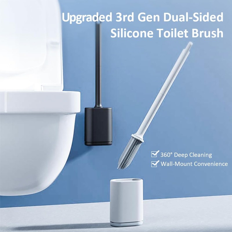 Kucucyle Dual-Sided RV Silicone Toilet Brush with TPR Bristles &