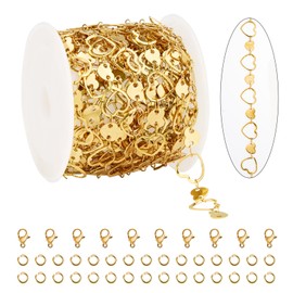 KYUNHOO 4 Meters Heart Chains for Jewelry Making Gold Plated Stainless Steel Chain Bulk on Spool for Women Make Crafts with Lobster Clasps Jump Rings
