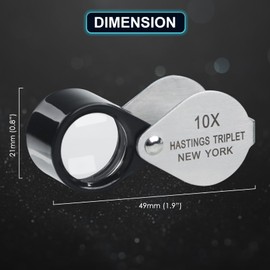 10X Jewelers Loupe Hastings Triplet Loupe Magnifier with 16mm (0.63inches) Triplet Glass Lens, Foldable Jewelry Magnifying Glass Jewelry Magnifier Magnifying 10X Hand Lens for, Gem, Coins, Watches