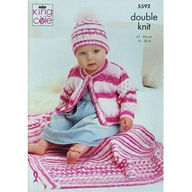 King Cole 5592 Knitting Pattern Baby and Childrens Cardigan Hat and Blanket in Stripe DK