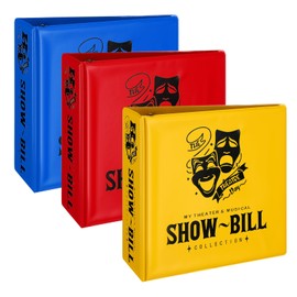 ReliThick 3 Set Broadway Playbill Binder Comes with 60 Sheet 5.5 x 8.5 D-Ring Binder Sheet Protectors Show Bill Binder for Broadway and Theatre Program 3 Ring Holder Yellow Red and Blue