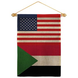 Sudan US Friendship Burlap Burlap Garden Flag Set Wood Dowel Regional USA American Alliance World Country Particular Area Small Decorative Gift Yard House Banner Double-Sided Made In 13 X 18.5