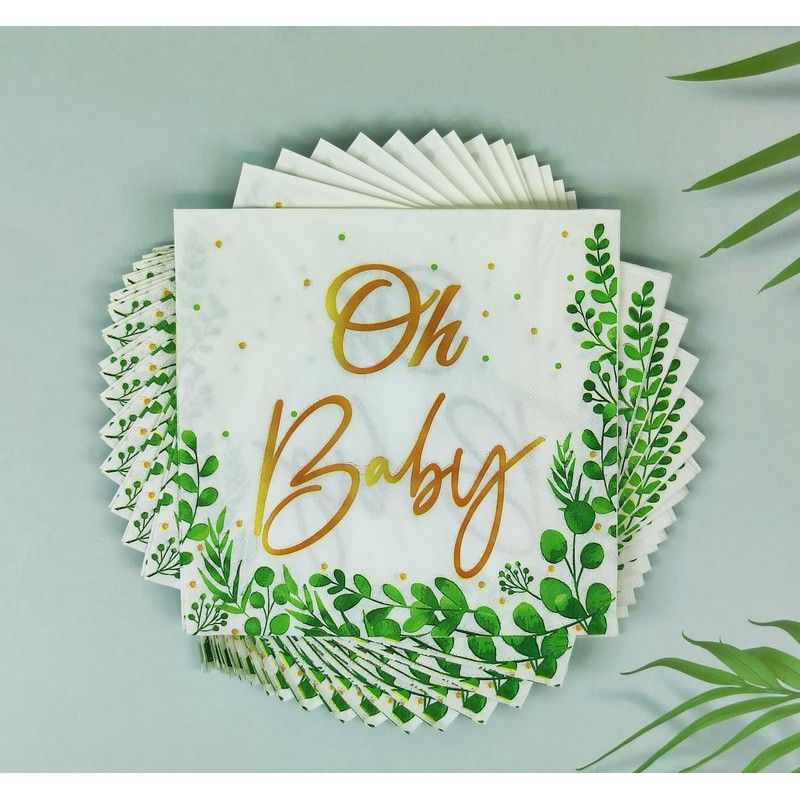 32Pcs Eucalyptus Leaf Oh Baby Napkins Sage Green 6.5in