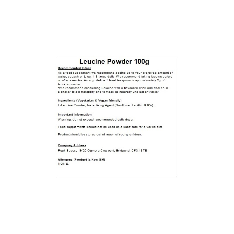Leucine Powder 100g - Instant (Mixes Easily) - Vegan