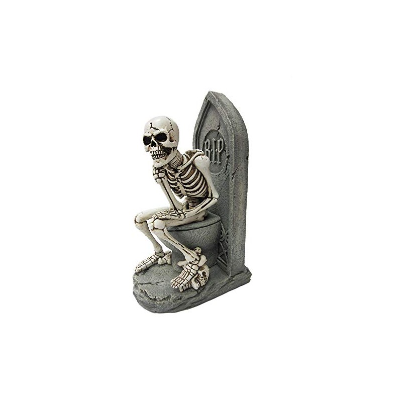 Pacific Trading Skeleton Toilet Thinker Pose Resin Figure - Handpainted