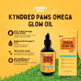 Kyndred Paws Omega Glow Oil, Supplements for Dogs, Skin, Coat and Gut Support (8.5 fl oz)