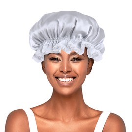 ZLYC Mulberry Silk Sleeping Bonnet for Women Hair Night Sleep Cap with Elastic Band(Solid Silver Gray),One Size