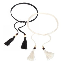 Visxcnu Women's Waist Belt, Dress Belt, Woven Tassel Belt, Woven Tassel Chain Belt, with Dresses, T-Shirts, Long Shirts, Suits (Black + Beige), black