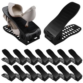 HOMOKUS Shoe Slots Organizer,16 Pack Adjustable Shoe Stackers,Double Layer Shoe Rack Holder,Four Position Flexible Adujstable Shoe Storage Slot for Closet Organization,Entryway (Black)
