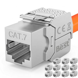 12x CAT 7 Keystone Network Module RJ45 - High Speed Keystone Female Tool-Free Assembly, 10Gbps, STP Shielded, Gold Plated Contacts, Compatible with AWG 22-26 & Patch Panel/Network Sockets