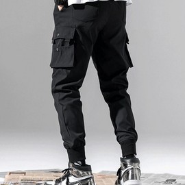 Two-Type All-Season Jogger Pants with Elastic Waistband Black, No Fleece, Oversized Free Size