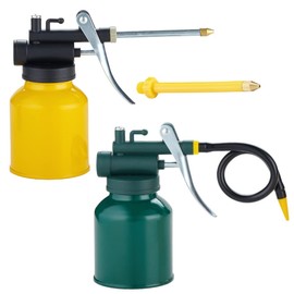 2 Sets Metal Oil can with 3 spouts, Rigid and Flexible spout Green and Yellow Oil Can