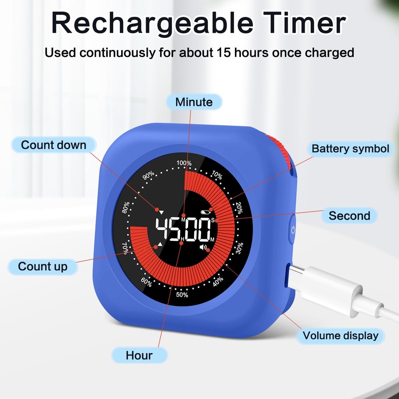 Visual Timer for Classroom Rechargeable, 10-Hour Digital Timers with Visual