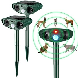 Kittmip Ultrasonic Animal Repellent Solar Powered Pest Repeller Motion Activated Cat Dog Deterrent Waterproof with Motion Sensor for Squirrels Raccoon Rabbit Fox, Garden Yard Farm (Green, 2 Pieces)