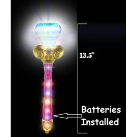 LED Light-Up Magical Princess Spinning Diamond Pink Wand (13.5") Multi-Color Lights. Batteries Included. Fun Pretend Cinderella Princess Play. (Pink - 2 Pack)