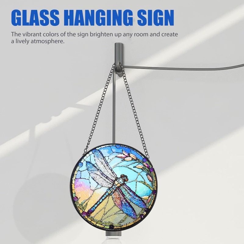 Vivid Dragonfly Glass Hanging Pendant Durable Window Ornament for Home