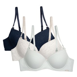 Nautica Women's 3-Pack Bras Cotton Blend Light Lift Everyday T-Shirt Bra Set (US, Cup Band, B, 36, Zen Garden/Lt Heather Grey/Navy Heather)