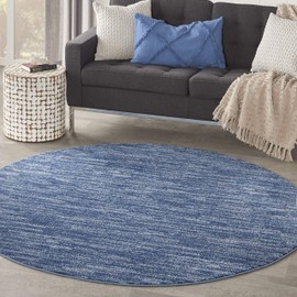 Nourison Essentials Indoor/Outdoor Navy Blue 6' x Round Area Rug, Easy Cleaning, Non Shedding, Bed Room, Living Room, Dining Room, Backyard, Deck, Patio (6 Round)