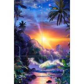 Ceramic Backsplash Tile Mural Water View Landscape Overlooking Water Kitchen/Bathroom/Shower - Hawaiian Embrace - Christian Riese Lassen